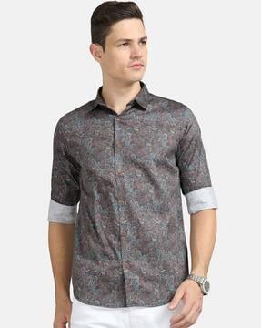 paisley print spread-collar shirt