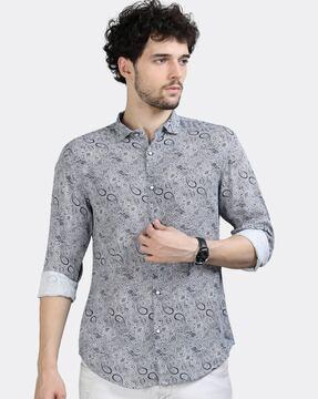 paisley print spread-collar shirt