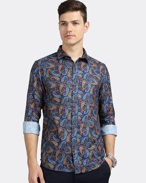 paisley print spread-collar shirt