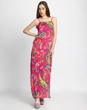 paisley print square-neck sheath dress