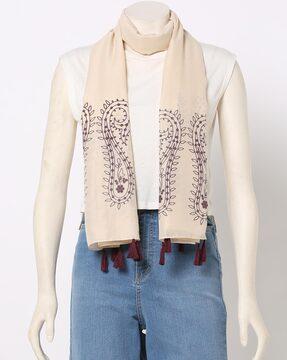 paisley print stole with tassels