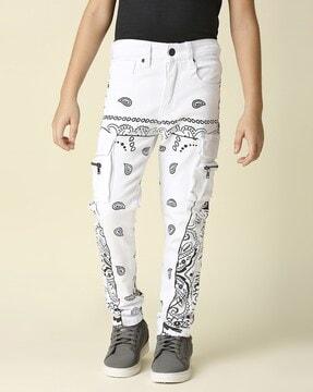 paisley print straight fit jeans