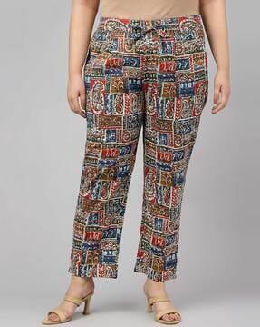 paisley print straight fit pants