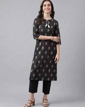 paisley print straight kurta & pants set