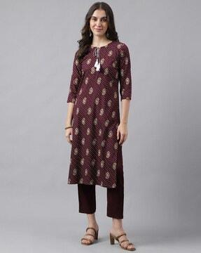 paisley print straight kurta & pants set