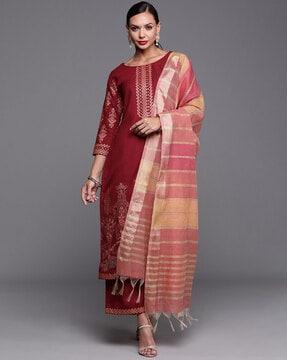 paisley print straight kurta set dupatta