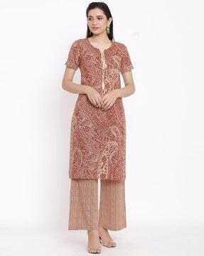 paisley print straight kurta set