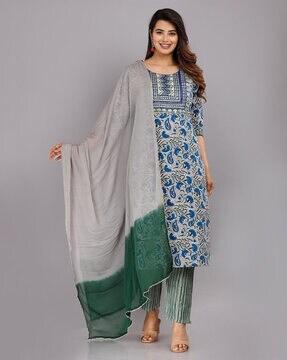 paisley print straight kurta set