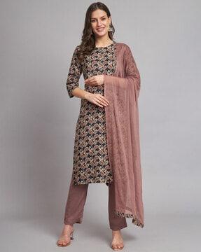 paisley print straight kurta set