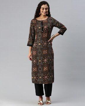 paisley print straight kurta set