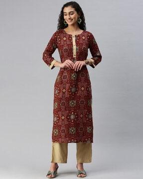 paisley print straight kurta set