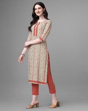 paisley print straight kurta set