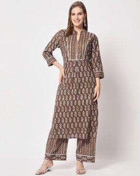 paisley print straight kurta set