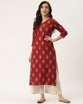 paisley print straight kurta with tassels