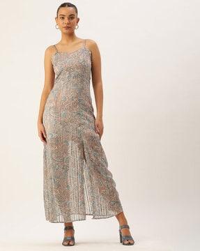 paisley print strappy a-line dress