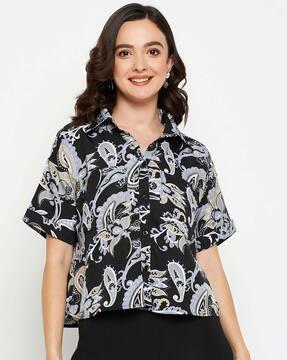 paisley print top with spread collar