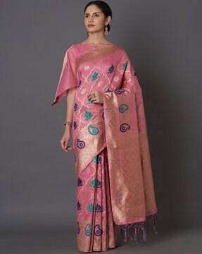 paisley print traditional saree with tassels