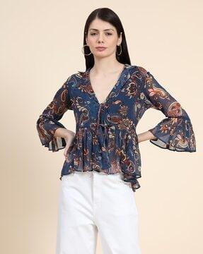 paisley print tunic top with tie-up
