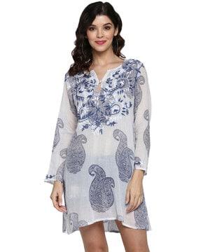 paisley print tunic with embroidered detail