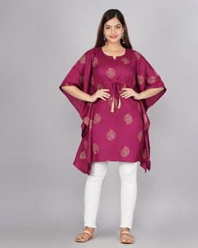 paisley print tunic with kaftan sleeves