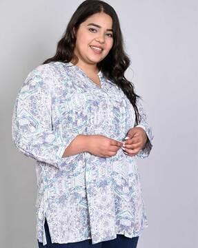 paisley print tunic with mandarin collar