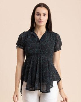 paisley print v-neck peplum top