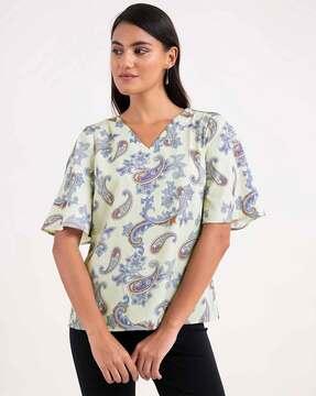 paisley print v-neck top