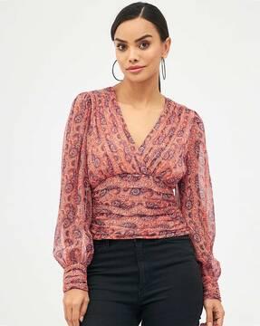 paisley print v-neck top