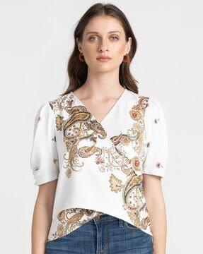 paisley print wrap top