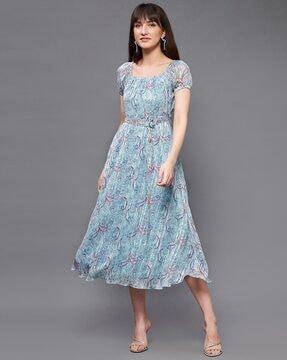 paisley printed fit & flare dress