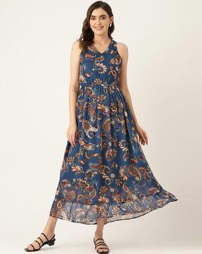 paisley printed fit & flare dress