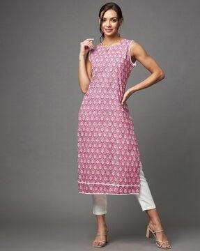 paisley printed sleeveless straight kurta