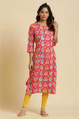 paisley rayon key hole neck women's casual wear kurta - red