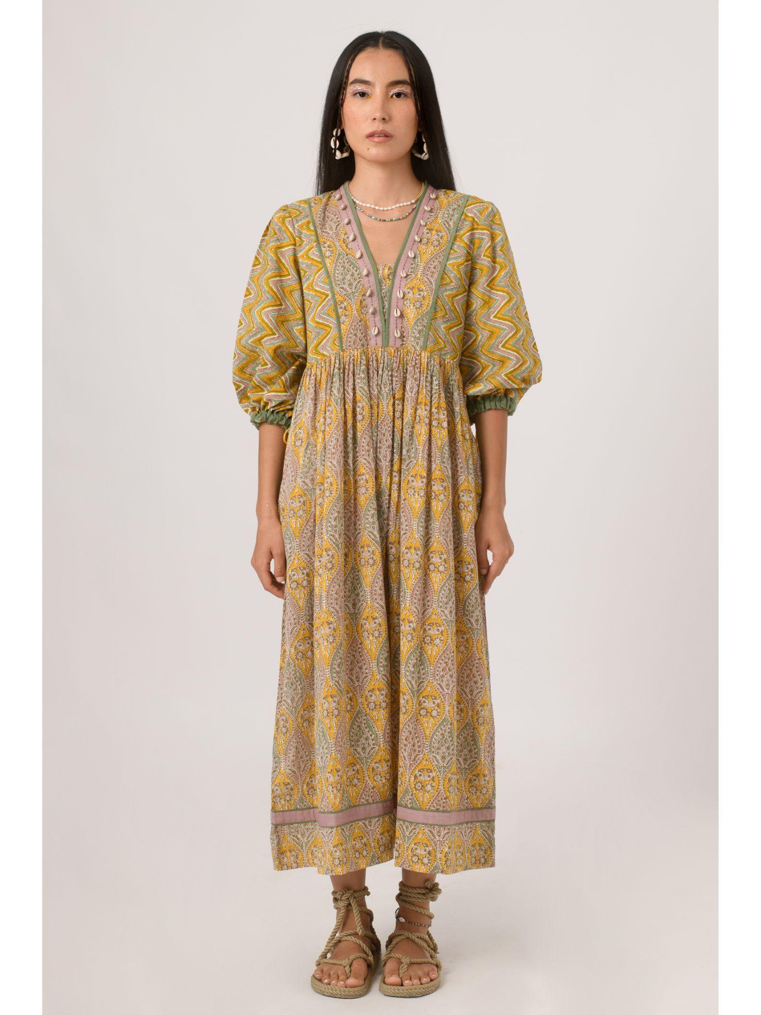 paisley shell dress in yellow