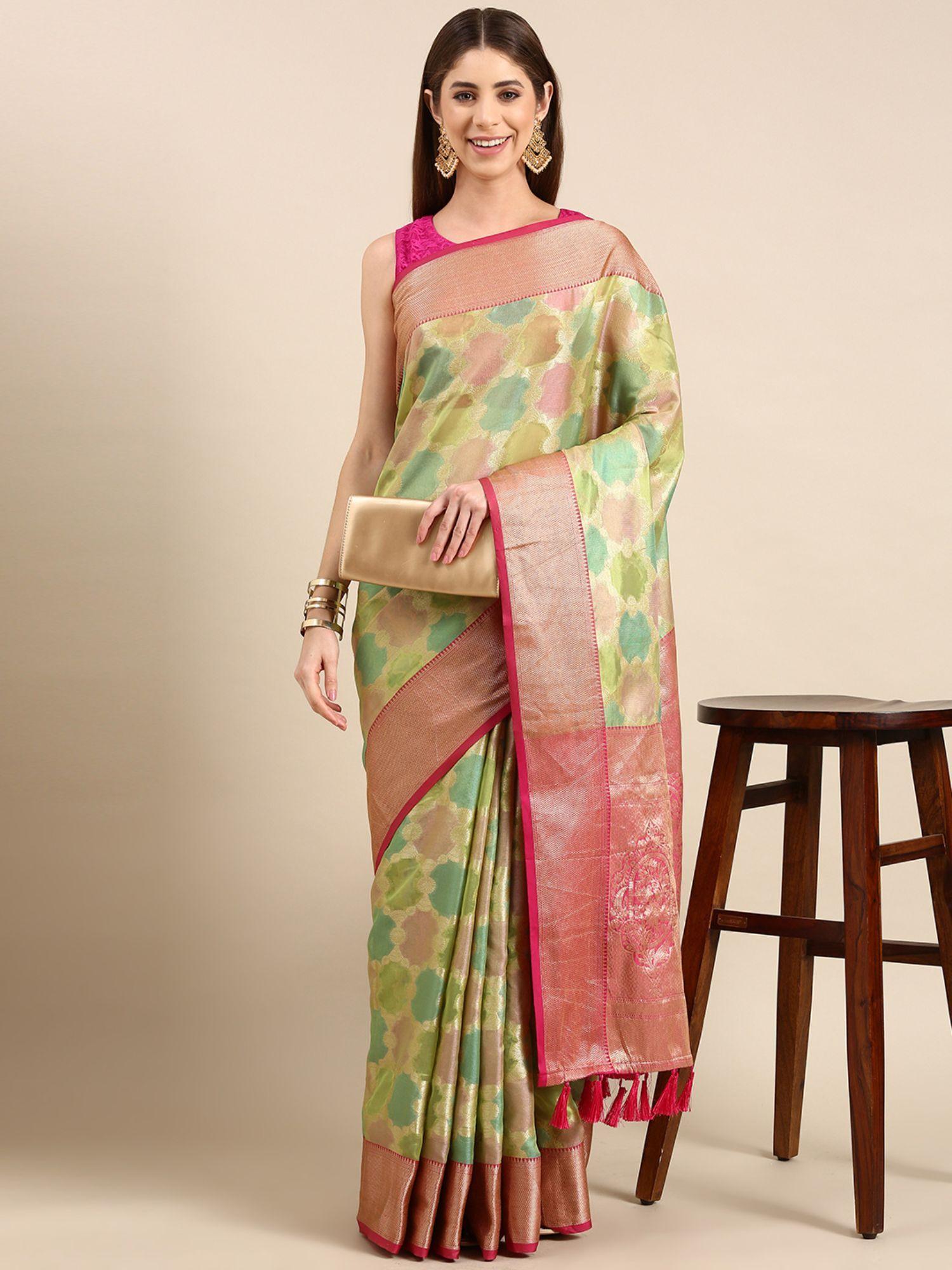 paisley tissue zari woven design banarasi saree with unstitched blouse