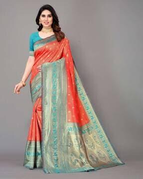 paisley woven banarasi saree with contrast border