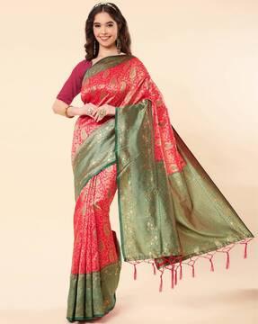 paisley woven banarasi saree with contrast border