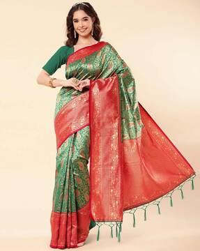 paisley woven banarasi saree with contrast border
