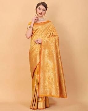 paisley woven banarasi saree with contrast border