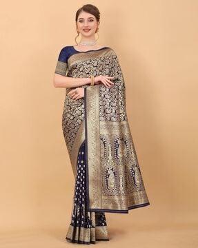 paisley woven banarasi saree with contrast border