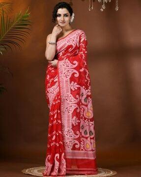paisley woven dhakai jamdani cotton handloom saree