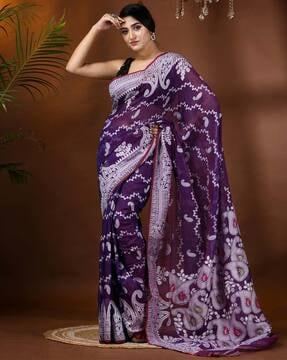 paisley woven dhakai jamdani cotton handloom saree