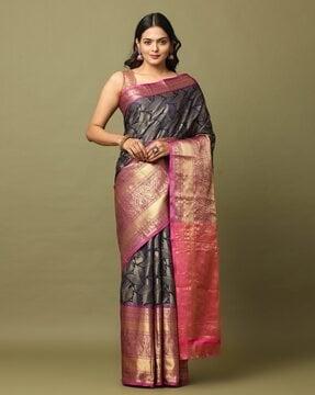 paisley woven saree with contrast border