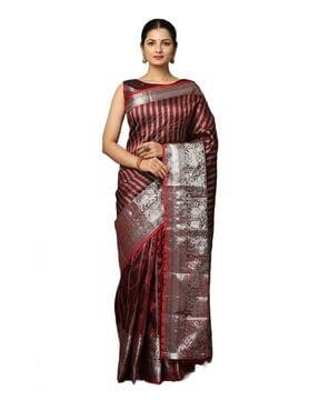 paisley woven saree with contrast border