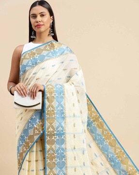 paisley woven saree with contrast border