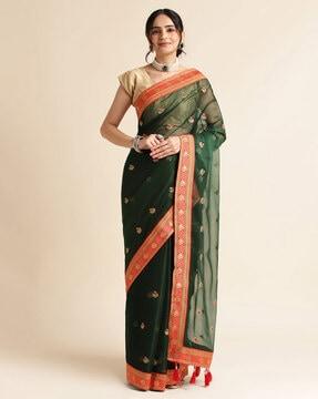 paisley woven saree with tassels