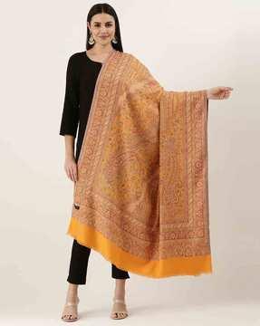 paisley woven shawl with frayed hem