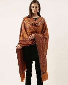 paisley woven shawl with frayed hem