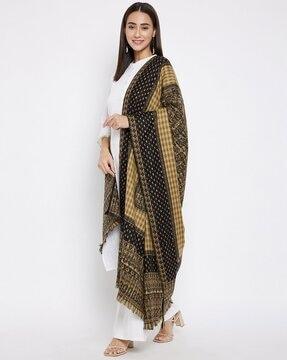 paisley woven shawl with fringed border