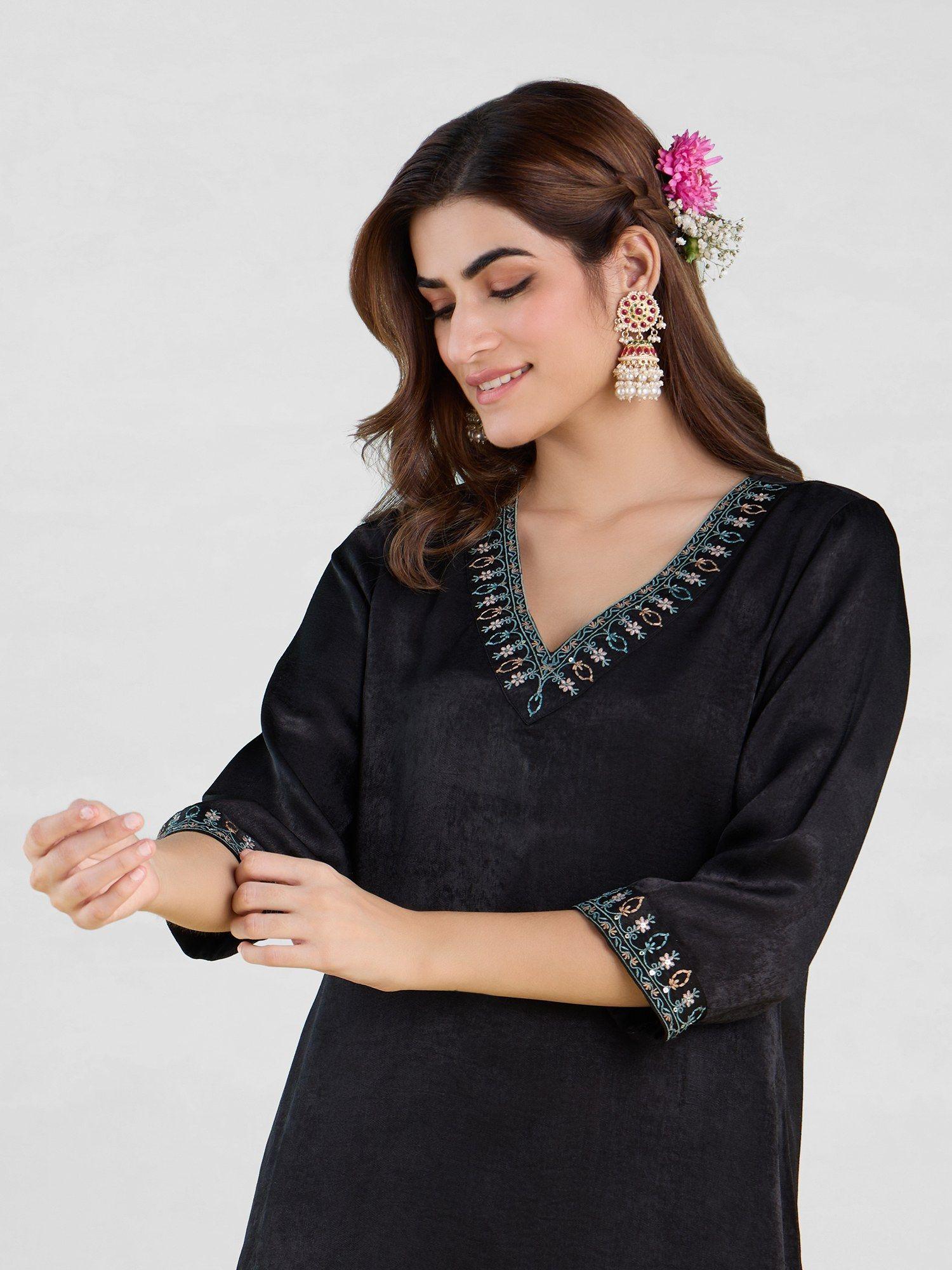 pakistani embroidered kurta pant & floral printed chiffon dupatta likjanskd03